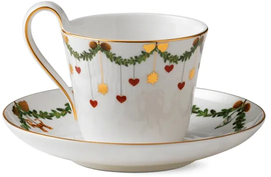 Royal Copenhagen Stjerne Riflet Jul hög kaffekopp och fat - 24 cl